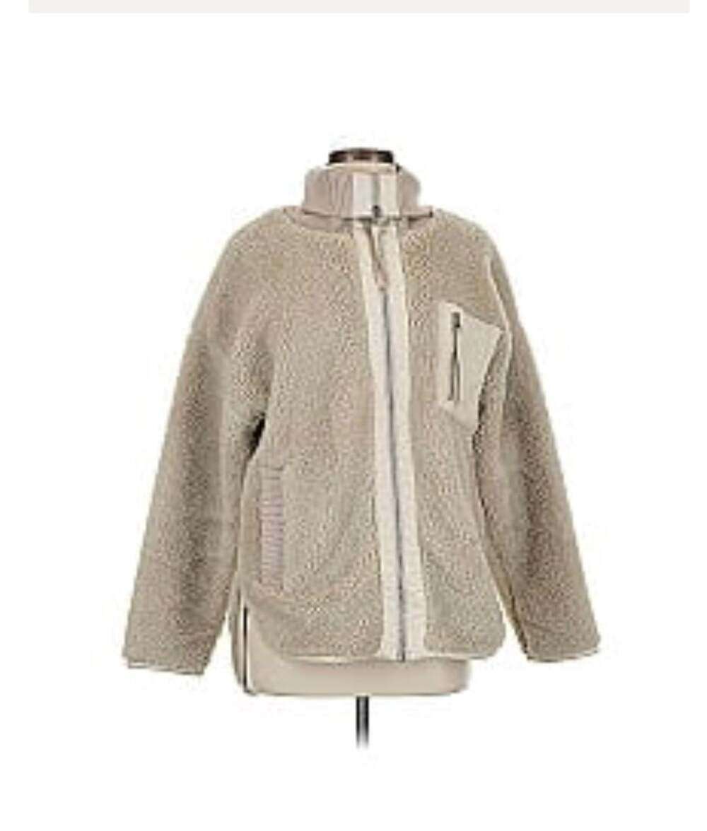 Varley Myla Zip Through Jacket Beige Sherpa Fleece medium